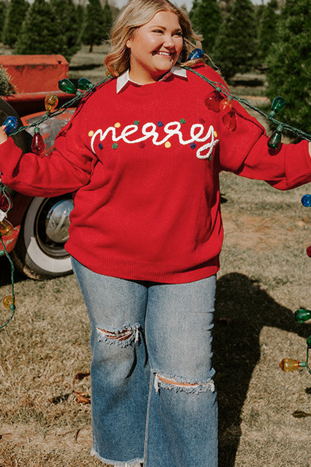 Fiery Red Merry Graphic Christmas Plus Size Sweater Dear-Lover Dropshipping